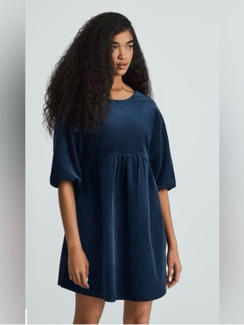Everlane Navy Velvet Babydoll Mini Dress